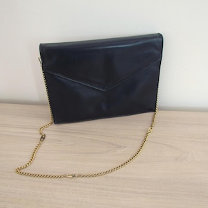 Navy blue leather shoulder bag, handbag, clutch bag, vintage