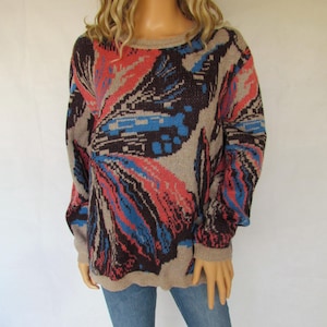 Vintage Damart jumper sweater, patterned, crew neck long sleeves, x large, 22 24 uk