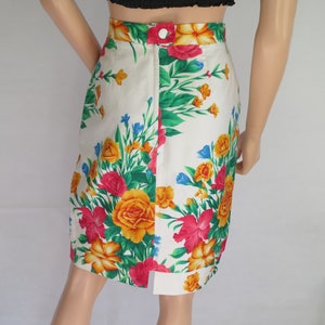 Floral summer pencil skirt, vintage retro 80's, high waist, colourful French fitted knee length summer skirt, small image 6