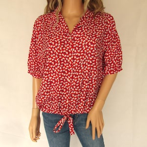 Red floral blouse shirt top, short sleeves, size x large, 18 20 uk