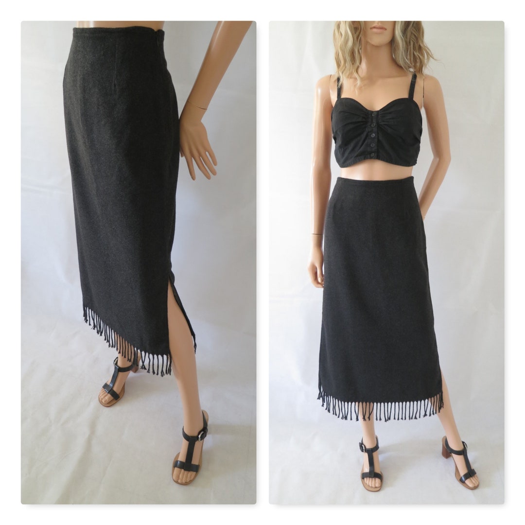 Grey Wool Blanket Skirt High Waist Over the Knee Midi Etsy