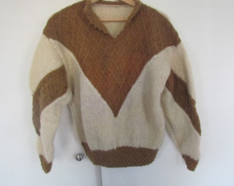Wool sweater jumper pullover, batwing sleeves, 80's vintage retro, warm thick wool, small