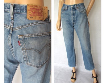 Blue stonewash Levi's 501, high waist jeans, button fly, denim pants, vintage retro trousers, straight leg, waist 31, leg 30, medium