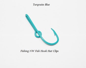 Turquoise Blue Colored Fish Hook Hat Clip / Pin, Tie Clip or Money Clip
