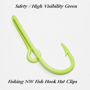 Safety / High Visibility Green  Colored Fish Hook Hat Clip /  Pin, Tie Clip or Money Clip