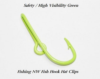 Safety / High Visibility Green  Colored Fish Hook Hat Clip /  Pin, Tie Clip or Money Clip
