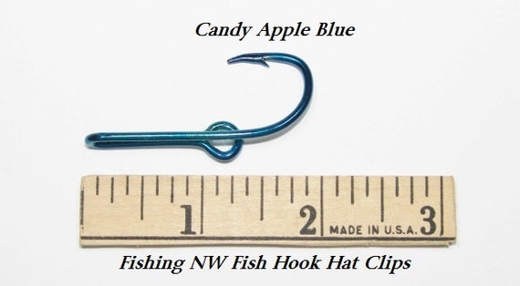 3 Set 1 Candy Apple Red 1 Candy Apple Blue & 1 Bright White Colored Fish  Hook Hat Clips / Pins, Tie Clips or Money Clips 