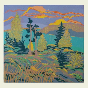 Kalamalka Evening linocut, hand printed