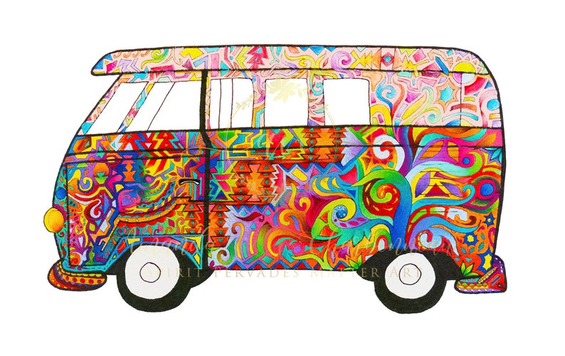 Gypsy Art Wanderlust VW Bus Art Mandala Original Art Van life Zentangle Psychedelic Hippie Van Spiritual Art