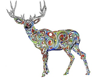 Psychedelic Art Mandala Wildlife Art, Deer Art, Stag Art, Psychedelic Art, Abstract Wildlife, Mandala, Yoga, Spirit Animal