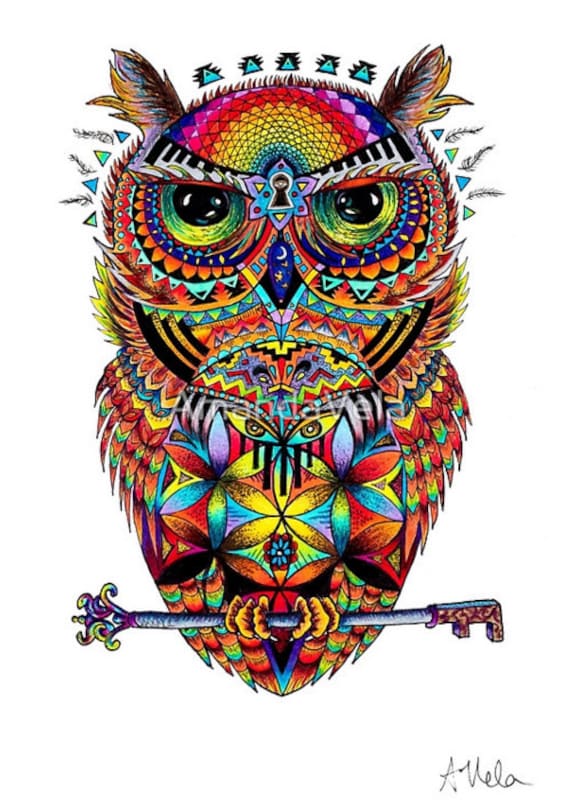 Psychedelische Kunst Mandala Wildlife Kunst Eule Kunst Etsy