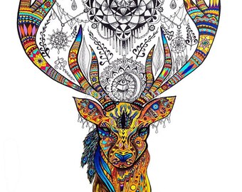Wildlife Art, Elk Art, Stag Art, Deer Art, Abstract Wildlife, Mountain Art, Psychedelic Art, Mandala, Yoga, Spirit Animal
