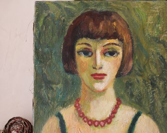 Anna Costa female portrait oil on board painting circa 1960