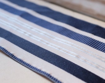 Luxury striped navy blue & white silk ribbon