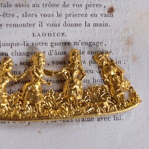 Pair French antique brass (gold plated) Art nouveau pendant stamping Parisian atelier Framex, vintage jewellery supplies craft