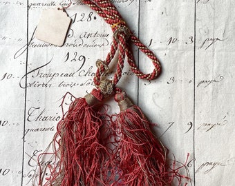 Antique 1800s gold and red silk tassel