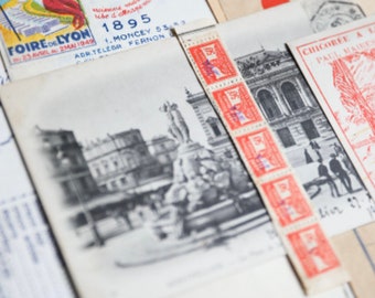 Red & Blue Vintage Antique papers and documents bundle (Ref No. 14)