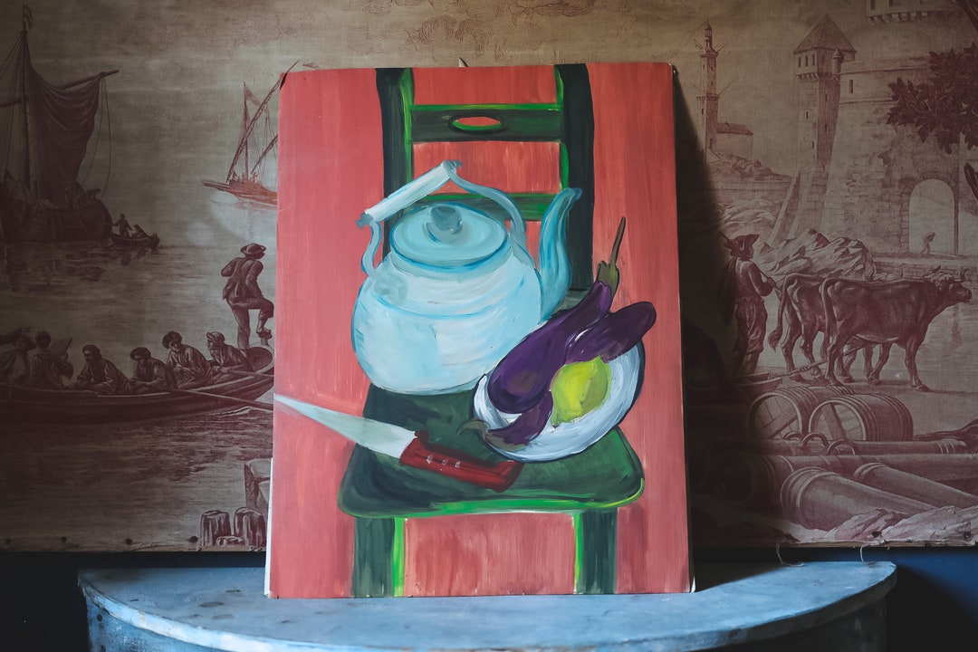 Mid Century 1960 French Antique Still Life, 'nature Morte', Heavy Card