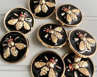 Bee buttons high grade gloss metal  buttons DIY  25 mm for coats ,sweaters etc x  8 buttons