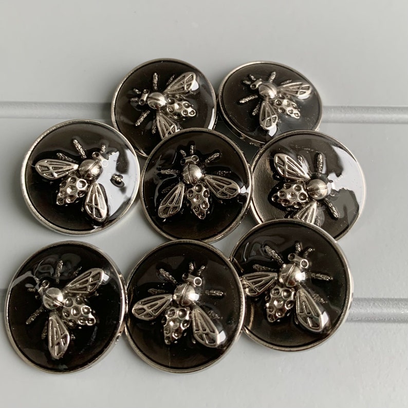 Bee buttons high grade gloss metal buttons DIY 25 mm for coats ,sweaters etc x 8 buttons image 2