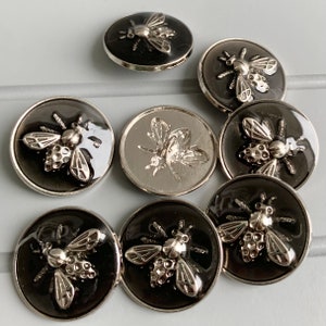 Bee buttons high grade gloss metal buttons DIY 25 mm for coats ,sweaters etc x 8 buttons image 4