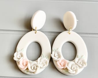 Polymer clay earrings flower earrings spring summer earrings weddings vacation holidays earrings Statement earrings Dangle