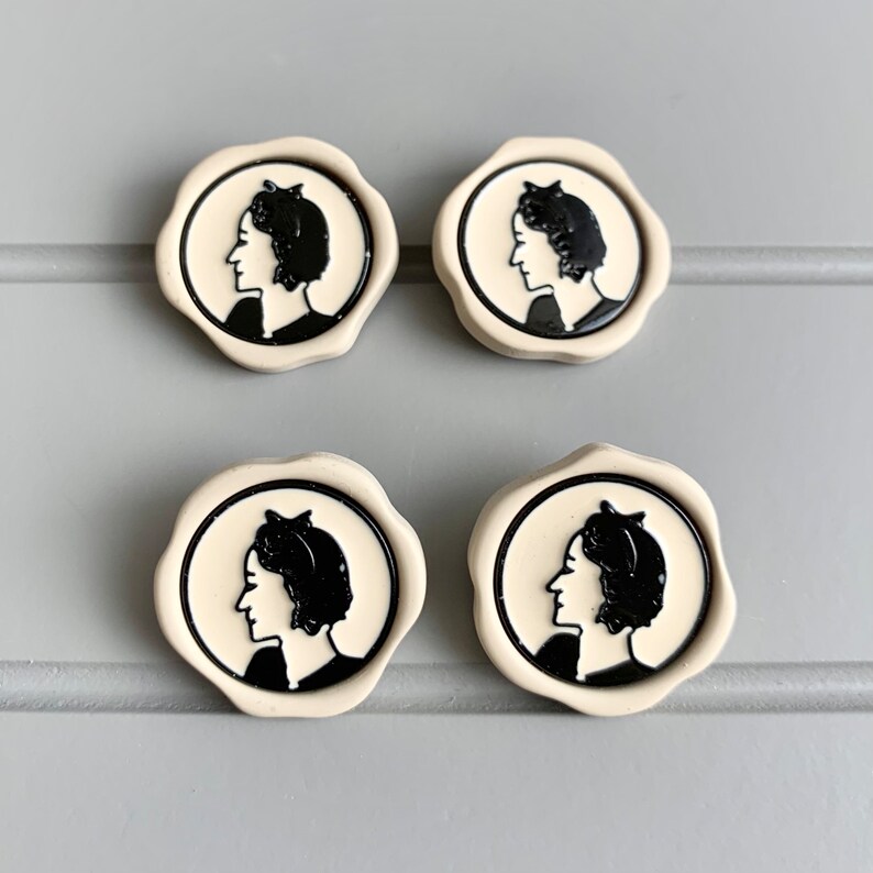 Chic Paris french style lady figure high grade resin buttons black and cream runway catwalk buttons DIY 25 mm x 9 buttons image 5