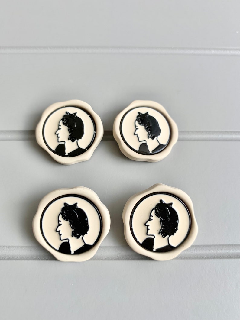 Chic Paris french style lady figure high grade resin buttons black and cream runway catwalk buttons DIY 25 mm x 9 buttons image 7