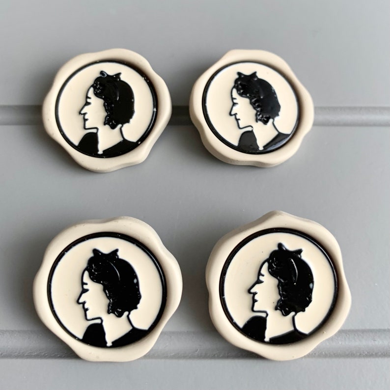 Chic Paris french style lady figure high grade resin buttons black and cream runway catwalk buttons DIY 25 mm x 9 buttons image 6