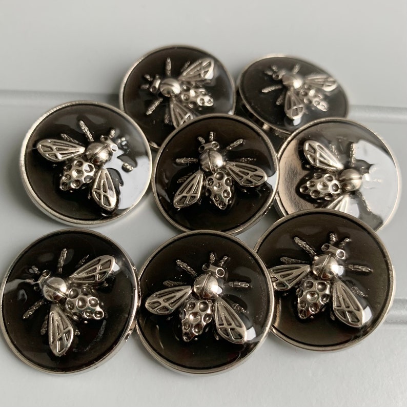 Bee buttons high grade gloss metal buttons DIY 25 mm for coats ,sweaters etc x 8 buttons image 5