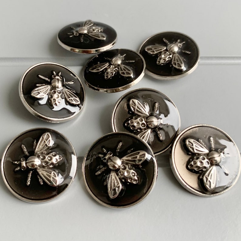 Bee buttons high grade gloss metal buttons DIY 25 mm for coats ,sweaters etc x 8 buttons image 7