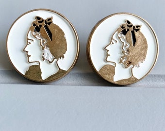 Chic Paris french style lady figure high grade metal  buttons  gold and cream runway catwalk buttons DIY  20 mm  x  9 buttons