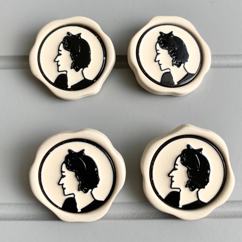 Chic Paris french style lady figure high grade resin buttons black and cream runway catwalk buttons DIY 25 mm x 9 buttons image 4