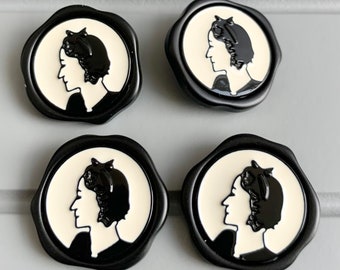 Chic Paris French style lady figure  high grade resin  buttons cream and black  runway catwalk buttons DIY  25 mm x  9 buttons