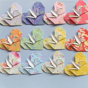 Set of 12 origami hearts and cranes, Origami gift, Party decoration, Origami decoration, Wedding decoration, Birthday decoration