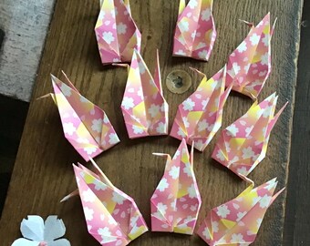 10 Origami Japanese cranes, Cranes in pink, Set of 10 pieces, place marker, Baptism, Lucky charm, Hanging, wedding escort table