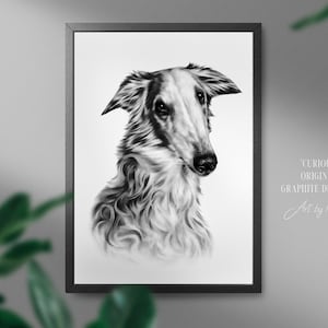 Dibujo a lápiz Borzoi / Wolfhound ruso ORIGINAL - Art by Kerli