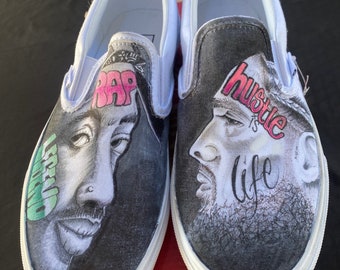 Custom Drawn Vans Shoes Tupac & Nipsy Hustle Size 7.5w / 6M