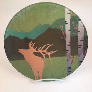 cheese server Moon over the Mountains Moose Textured Glass Cutting Board Rocky Mountain Moose Trivet Mountain Home Decor