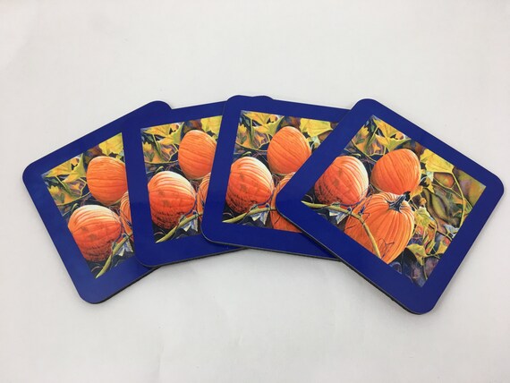 Pumpkin Patch Coaster Set Fall Pumpkins Drink Holder Etsy