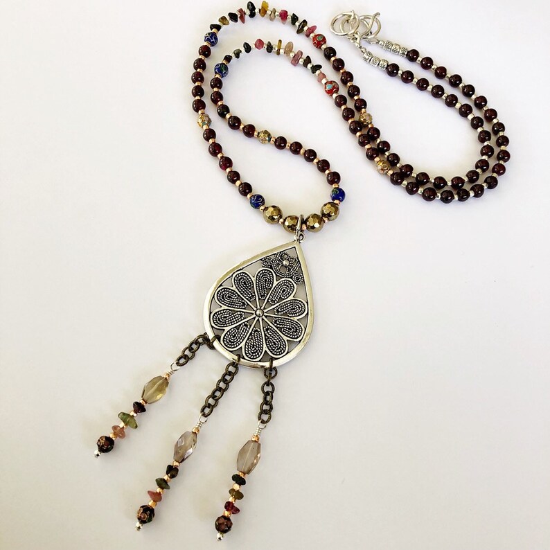 Artisan Pendant Necklace Garnet Gemstones Watermelon Tourmaline Gemstones