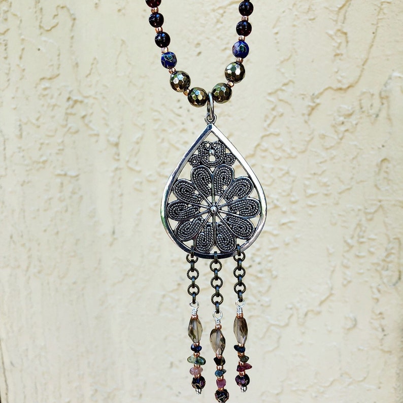 Artisan Pendant Necklace Garnet Gemstones Watermelon Tourmaline Gemstones