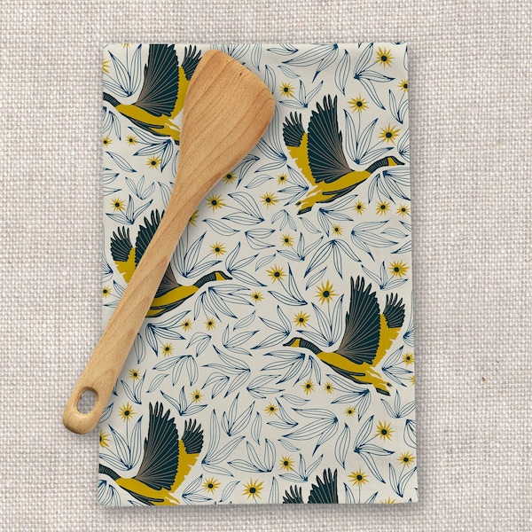 Bird Tea Towel | Linen Tea Towel | Housewarming Gift | Kitchen Towel | Decorative Towel | Kitchen Hand Towel | Oven Towel | Goose Art