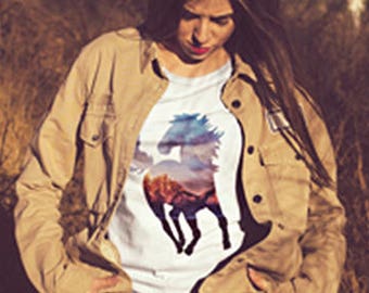 Mustang Horse, Horse Gift, Rocky Mountains Shirt, Womens Shirt, Horse Shirts, Horse Lover Shirt, Equestrian Gift, Western Shirt, Nature Gift