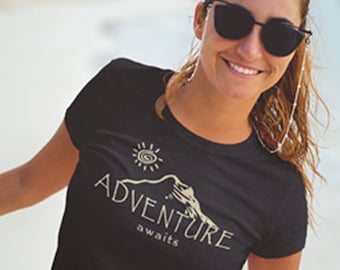 Adventure Awaits, Women's T-shirt, Adventure Shirt, Mountain Shirt, Nature Shirt, Travel Shirt, Camping Shirt, Hiking Shirt, Travel, Gift