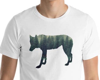 Camisa de lobo, regalos de lobo, camisa de la naturaleza, camisa de los hombres, animal del espíritu del lobo, camisa al aire libre, camisa del amante del animal, silueta del lobo, regalo de la naturaleza, camiseta