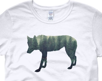 Wolf Shirt, Women's Shirt, Wolf Gifts, Nature Shirt, Wolf Spirit Animal, Outdoors Shirt, Animal Lover Shirt, Wolf Forest Silhouette , Wolves