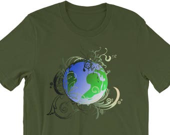 Garden Planet Earth, Unisex Men's T-shirt, Earth Shirt, Planet Earth Shirt, Mother Earth Shirt, Nature Shirt, Environment Shirt, Globe Shirt