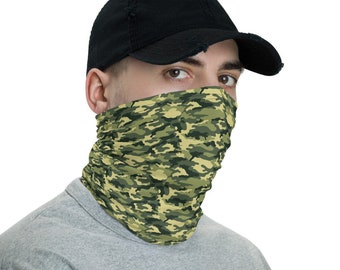 Green Camo Face Mask, Hunting Camo, Camouflage Mask, Hunting Mask, Neck Gaiter, Hunter Gift, Headband, Bandana, Neck Warmer, Army