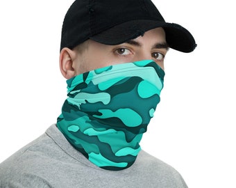 Teal Camo Face Mask, Mask Cover, Camouflage Mask, Hunting Camo, Neck Gaiter, Reusable Mask, Fabric Mask, Headband, Bandana, Neck Warmer